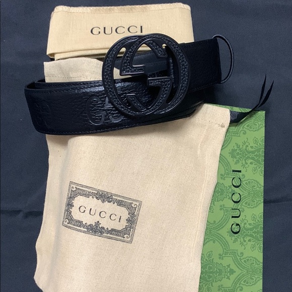 Gucci Black Leather GG Logo Belt - Picture 1 of 4